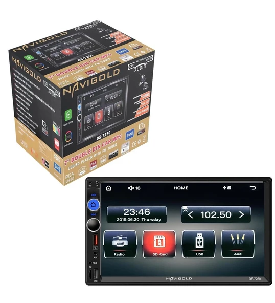 Navigold DS-7250 MP5, FM, Bluetooth, CarPlay, Android Auto, Çift USB Double Teyp ürün görseli 1