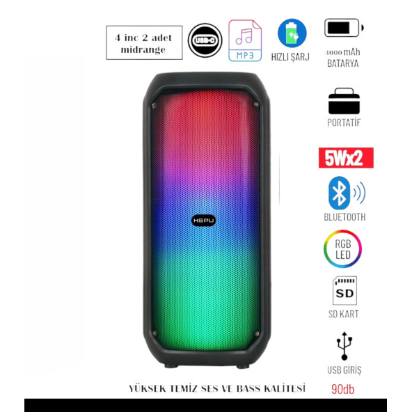 PTTAVM: HEPU HP 959 Taşınabilir Şarjlı Rgb Bluetooth Hoparlör