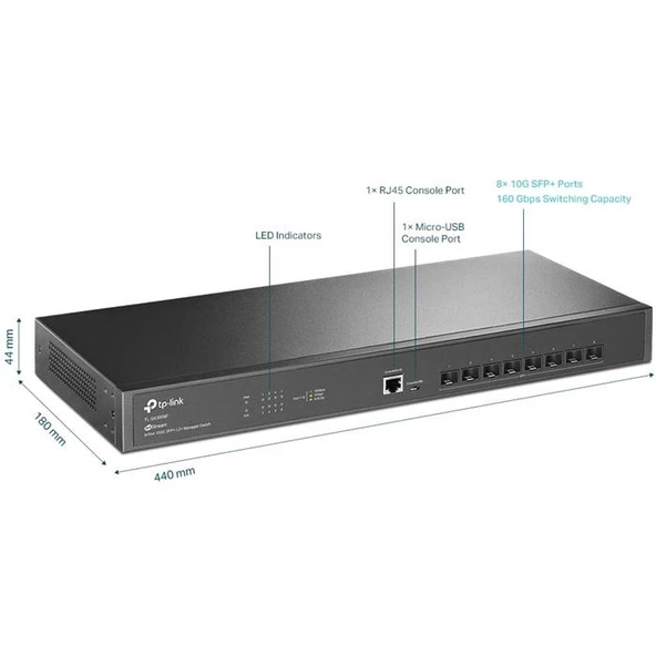 TP-Link TL-SX3008F 8-Port Switch ürün görseli 1