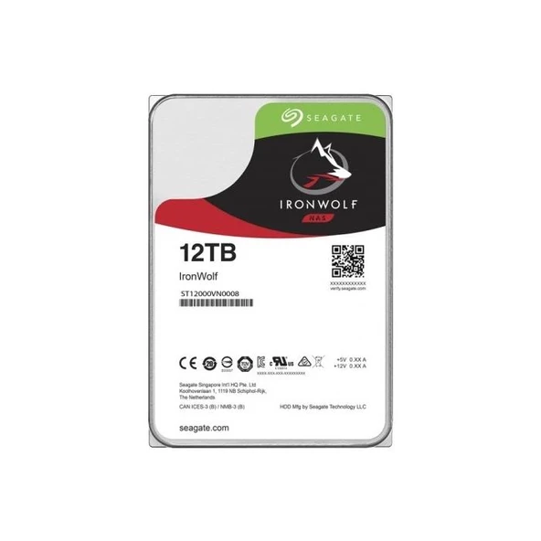 Seagate 12Tb Ironwolf St12000Vn0008 3.5" Nas Dsk 7200 Rpm Sata3 6Gbit/sn 256Mb Cache Harddisk ürün görseli 1