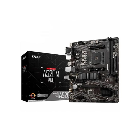 MSI A520M-A PRO DDR4 M2 PCIe NVME HDMI DVI PCIe 16X v3.0 AM4 mATX ürün görseli 1