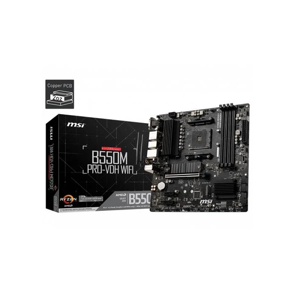 MSI B550M PRO-VDH WIFI DDR4 M2 PCIe NVME HDMI DP PCIe 16X v4.0 AM4 mATX ürün görseli 1