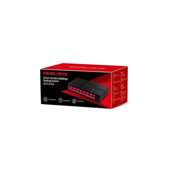 Tp-Link Mercusys MS108G 8 Port 10-100-1000 Mbps Switch Plastik Kasa ürün görseli 1