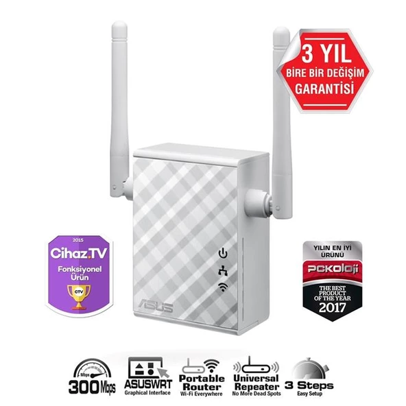 ASUS RP-N12 300mbps N300 2.4GHZ Mesafe Genişletici EV Ofis Tipi 2x 2dbi sabit anten ürün görseli 1