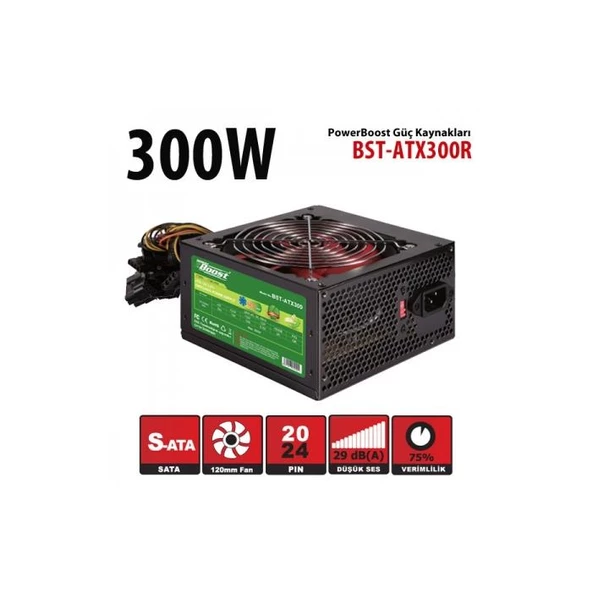 Power Boost Bst-Atx300R 300W 12Cm Kırmızı Fan Siyah Atx Power Supply (Retail Box) ürün görseli 1