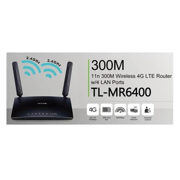 Tp-Link TL-MR6400 300 Mbps 4 Port 4G Kablosuz Router Sim Kartlı ürün görseli 1