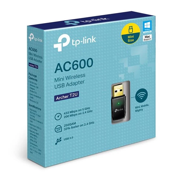 TP-Link  Archer T2U 600 Mbps (2.4GHz 150 Mbps 5GHz 433Mbps) Kablosuz Dual Band USB Adaptör ürün görseli 1