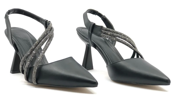 Feles Üç Şerit Taş Detaylı Kadın Topuklu Ayakkabı Stiletto ürün görseli 1