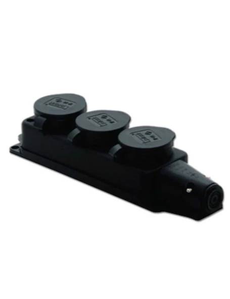 Tp Electric 3101-308-0300 1X16A Kauçuk Üçlü Grup Priz Siyah Vidalı IP44 ürün görseli 1