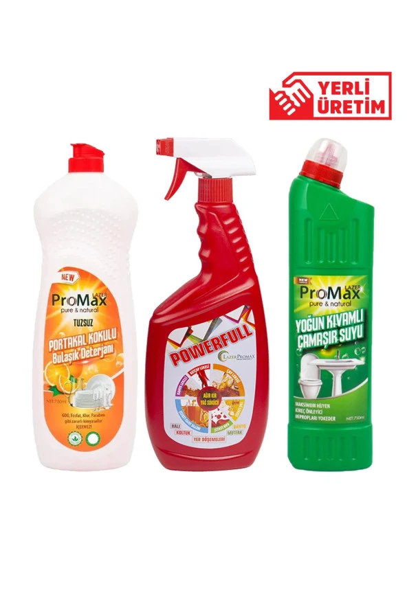 LAZERPROMAX Yerli Üretim 3lü Temizlik Seti 1xÇamaşır Suyu 1xBulaşık Deterjanı 1xLeke Çıkarıcı ürün görseli 1