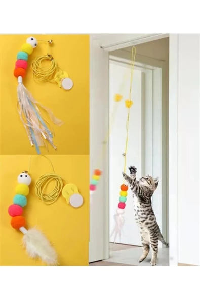 Periboia Elastik Tırtıl Kedi Oyuncağı Vantuzlu Lastikli Kedi Zilli Peluş Yakalama Egzersiz Oyuncağı ürün görseli 1