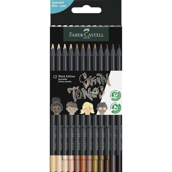Faber Castell Black Edition Kuru Boya Kalemi 12 Renk Ten Tonları ürün görseli 1