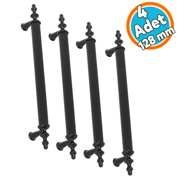 Mobilya Çekmece Dolap Kapak Kulpu Kulbu Siyah Metal Kulp 128 mm (4 ADET) ürün görseli 1