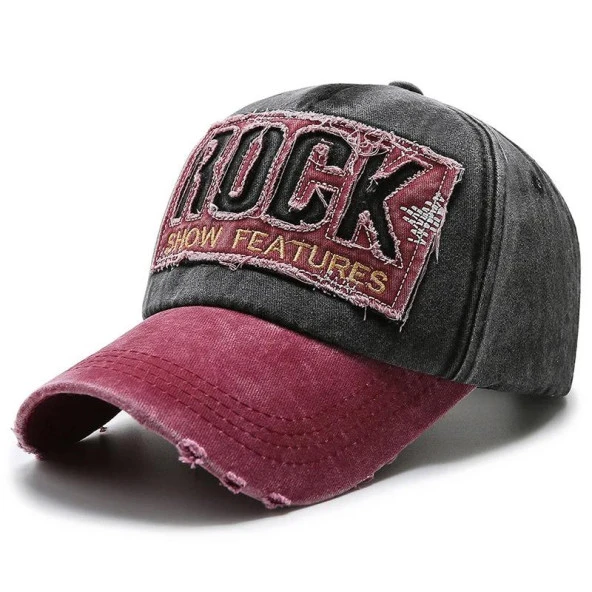 Valkyrie Rock Eskitme Trucker Şapka Unisex Metal Tokalı Ayarlanabilir Vintage Siyah Kırmızı ürün görseli 1