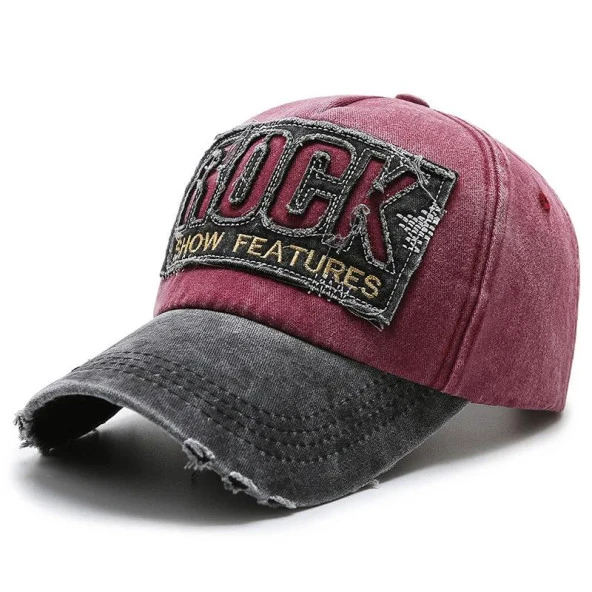 Valkyrie Rock Eskitme Trucker Şapka Unisex Metal Tokalı Ayarlanabilir Vintage Kırmızı Siyah ürün görseli 1
