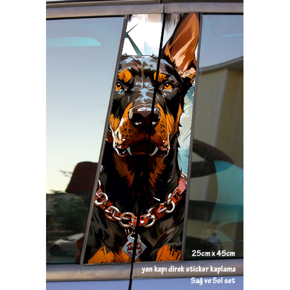 döberman saldırgan köpek - yan kapı direk kaplama folyosu - 2 adet sol sağ sticker set ürün görseli 1