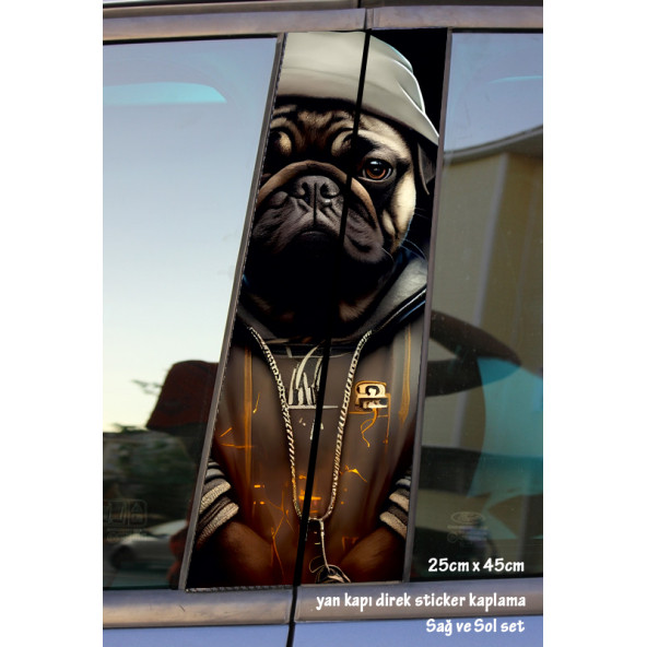 repçi kapişonlo köpek - yan kapı direk kaplama folyosu - 2 adet sol sağ sticker set ürün görseli 1