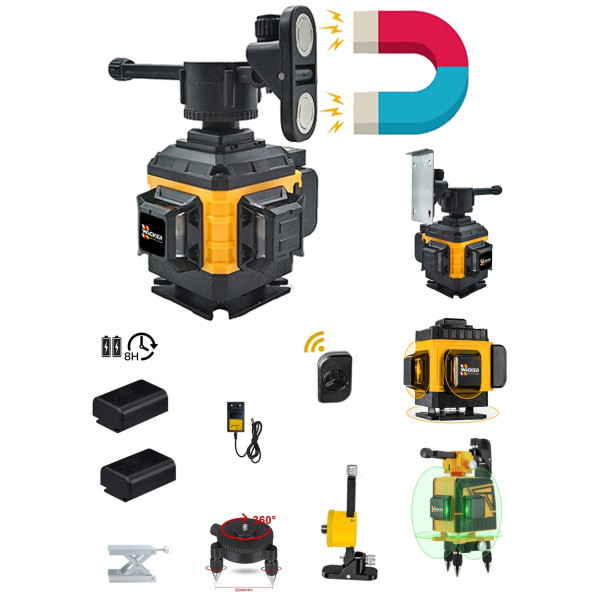 Wacker Pro Alman Yeşil Işık Çizgi Hizalama 12 Köşe Artı Lazer Terazi Distomat Çif Akülü 40 Mt Menzilli 360 Derece  Mıknatıslı Kumandalı Çantalı ürün görseli 1