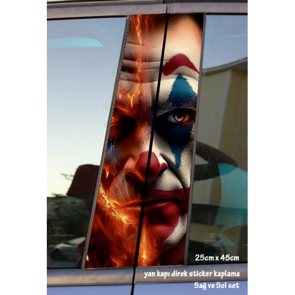 joker ateşli yanan surat - yan kapı direk kaplama folyosu - 2 adet sol sağ sticker set ürün görseli 1