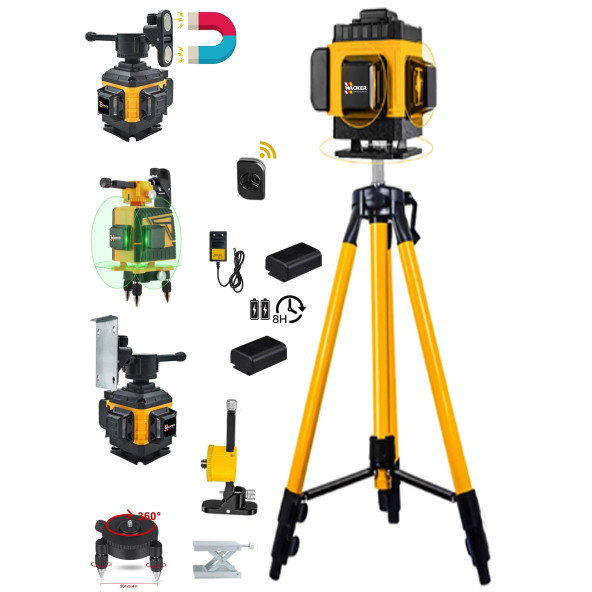 Wacker Pro Çizgi Hizalama Artı Lazer Terazi Yeşil Işık Distomat 12 Köşe Kumandalı Mıknatıslı 2 Akülü 360 Derece + 1.5 Mt Tripod Ayak 40 Mt Menzil ürün görseli 1