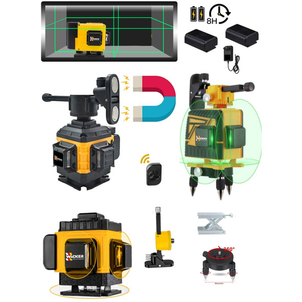 Wacker Pro Germany Distomat Yeşil Işık Çizgi Hizalama 16 Köşe Artı Lazer Terazi 45 Mt Menzil 360 Derece Kumandalı Mıknatıslı Çantalı ürün görseli 1