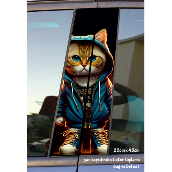 kedi cat rap - yan kapı direk kaplama folyosu - 2 adet sol sağ sticker set ürün görseli 1
