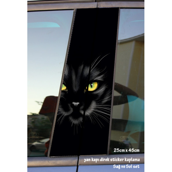 siyah kara kedi cat - yan kapı direk kaplama folyosu - 2 adet sol sağ sticker set ürün görseli 1