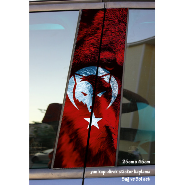 bozkurt ayyıldız nayrak ulu kurt - yan kapı direk kaplama folyosu - 2 adet sol sağ sticker set ürün görseli 1