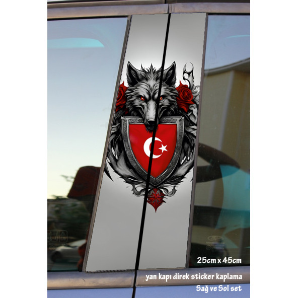 bozkurt kurt - yan kapı direk kaplama folyosu - 2 adet sol sağ sticker set ürün görseli 1