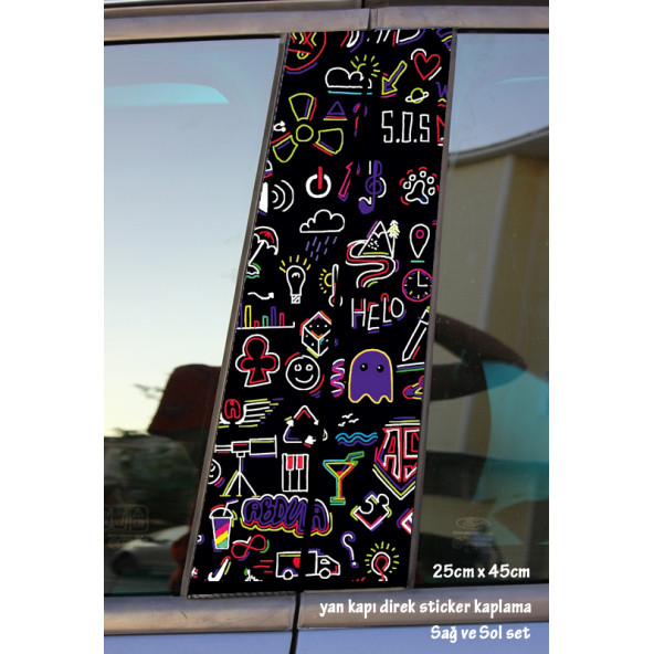 desenli şekilli çizgiler - yan kapı direk kaplama folyosu - 2 adet sol sağ sticker set ürün görseli 1