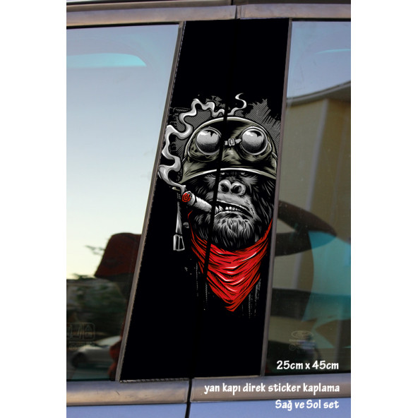 savaşçı maymun - yan kapı direk kaplama folyosu - 2 adet sol sağ sticker set ürün görseli 1