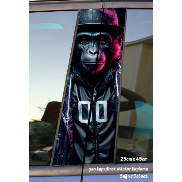 hiphopçu tarz maymun - yan kapı direk kaplama folyosu - 2 adet sol sağ sticker set ürün görseli 1