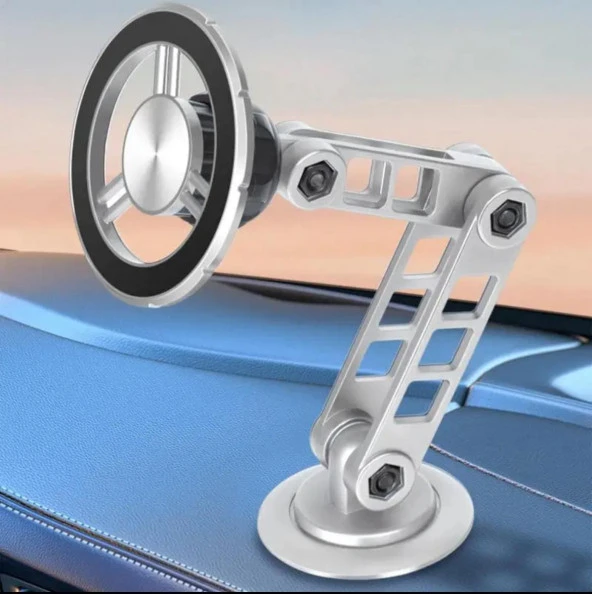 Metal Katlanabilir 360 Dönen Mıknatıslı Magnetic Yüksek Kaliteli Telefon Tutucu Gümüş ürün görseli 1