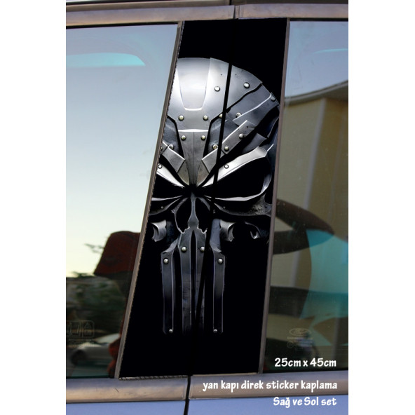 demir maske sticker - yan kapı direk kaplama folyosu - 2 adet sol sağ sticker set ürün görseli 1