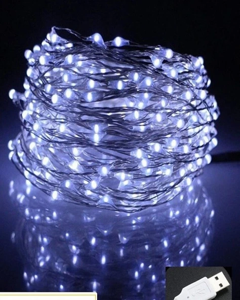 HİDZ Tel Led Işık  3 Metre Usb Girişli Beyaz ürün görseli 1