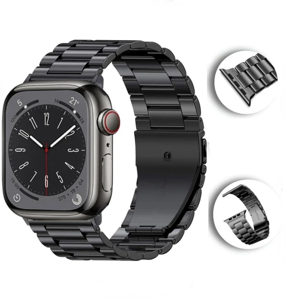 Apple Watch 2/3/4/5/6/7/8/Se/Ultra 42 44 45 49MM Uyumlu Çelik Baklalı Metal Kordon Gümüş Gold ürün görseli 1