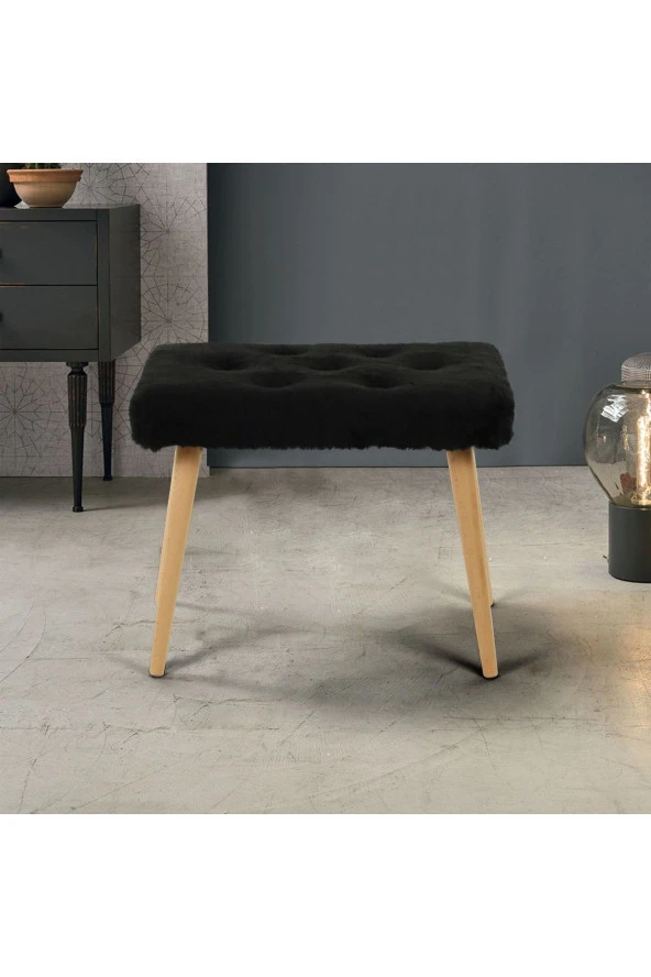 messline - Ahşap Ayaklı Dekoratif Kısa Peluş Puf Bench Makyaj Sandalyesi ürün görseli 1