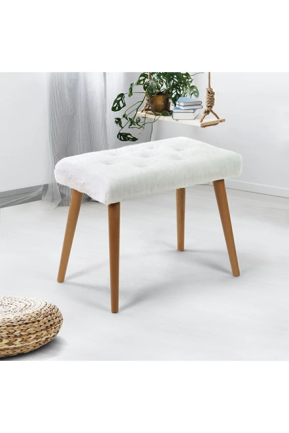 messline - Ahşap Ayaklı Dekoratif Kısa Peluş Puf Bench Makyaj Sandalyesi ürün görseli 1