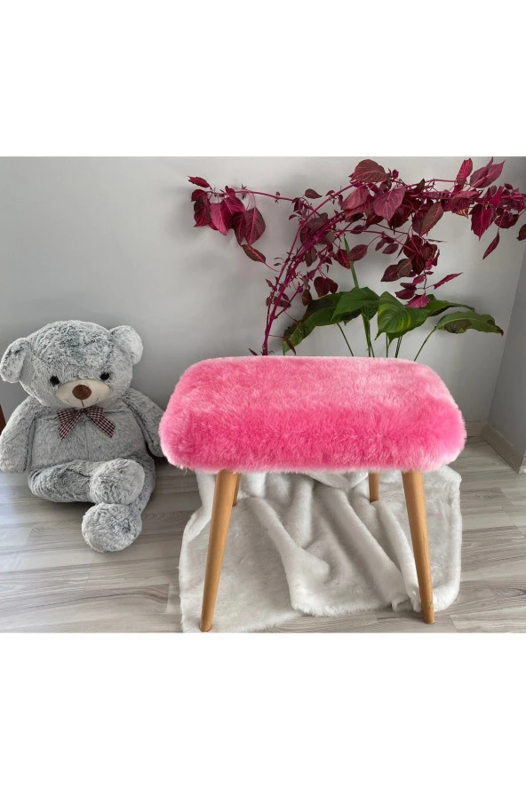 messline -ahşap Ayaklı Peluş Kumaş Dekoratif Puf Bench Makyaj Sandalyesi ürün görseli 1