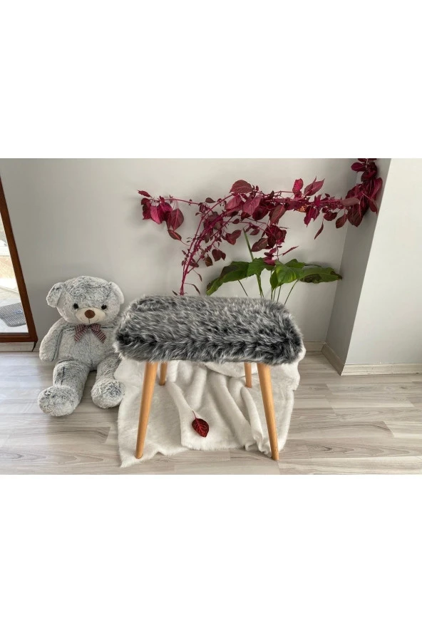 messline -ahşap Ayaklı Peluş Kumaş Dekoratif Puf Bench Makyaj Sandalyesi ürün görseli 1