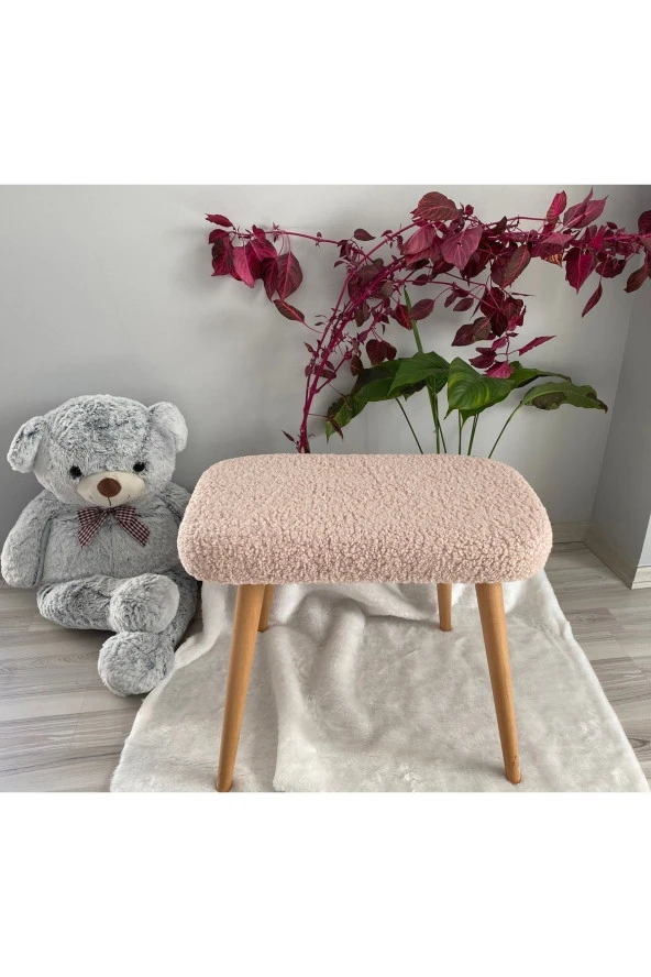 messline -ahşap Ayaklı Teddy Kumaş Dekoratif Puf Bench Makyaj Sandalyesi ürün görseli 1