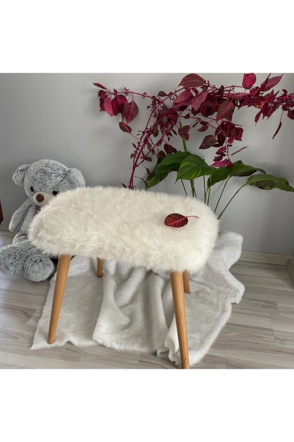 messline -ahşap Ayaklı Peluş Kumaş Dekoratif Puf Bench Makyaj Sandalyesi ürün görseli 1