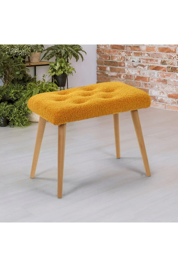 messline -ahşap Ayaklı Dekoratif Teddy Puf Bench Makyaj Sandalyesi ürün görseli 1