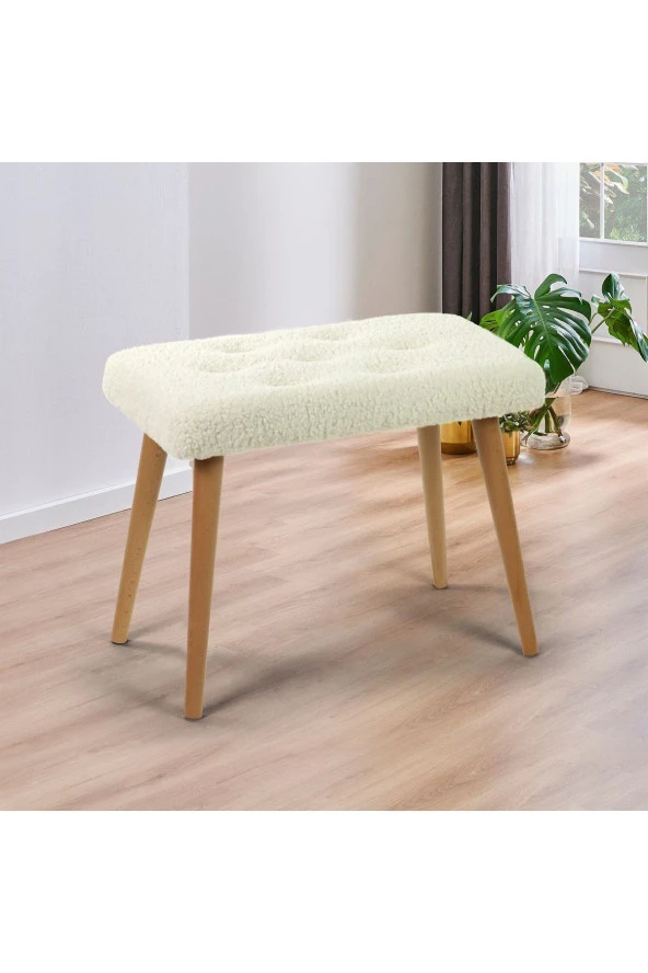 messline -ahşap Ayaklı Dekoratif Teddy Puf Bench Makyaj Sandalyesi ürün görseli 1