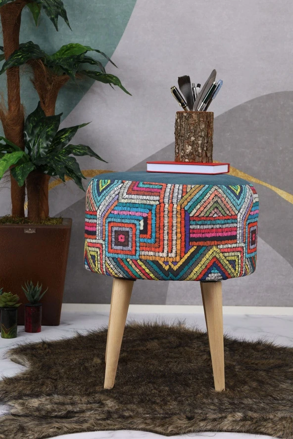 PufyHome Etna Gökkuşağı-mavi Gürgen Ayaklı Çok Amaçlı Puf Koltuk ürün görseli 1