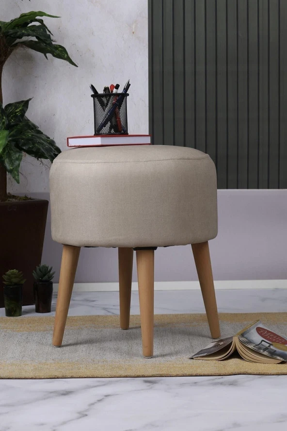 PufyHome 4 Ayaklı Krem Doğal Çok Amaçlı Rahat Puf Koltuk ürün görseli 1