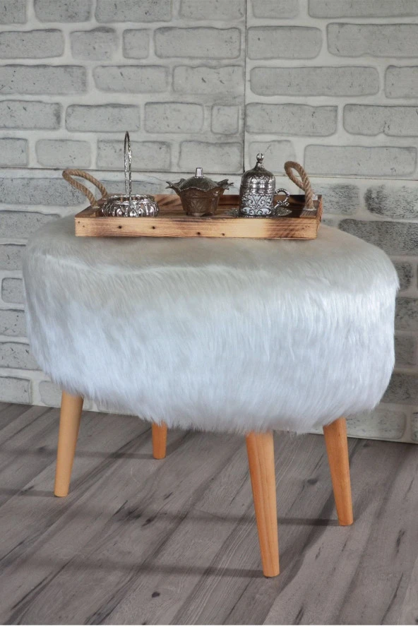 Sanal Mobilya Valente Oval Puf Beyaz Peluş ürün görseli 1