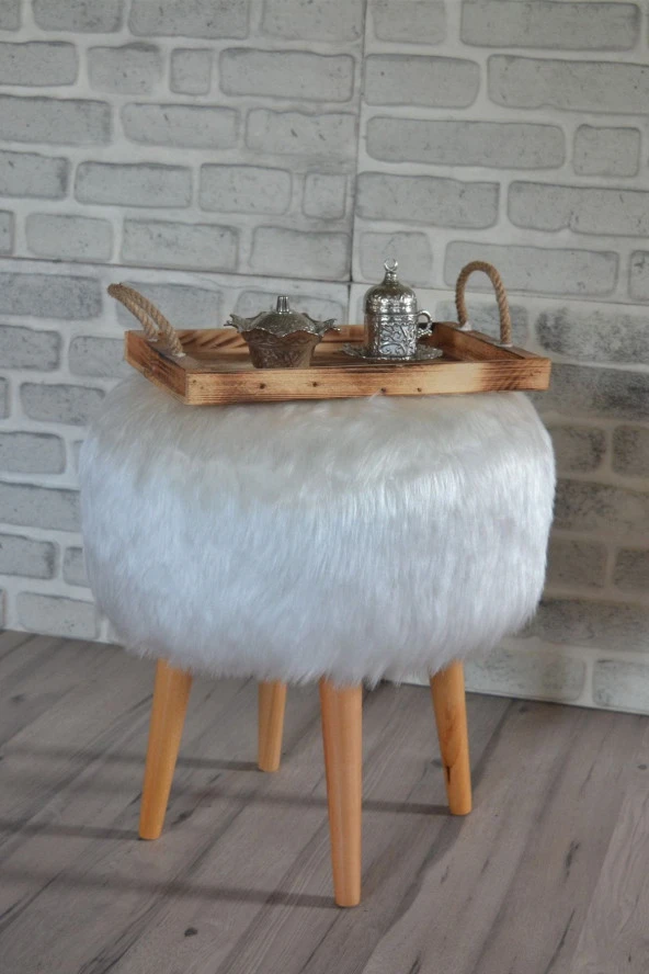 Sanal Mobilya Dolce Yuvarlak Silindir Puf Beyaz Peluş ürün görseli 1