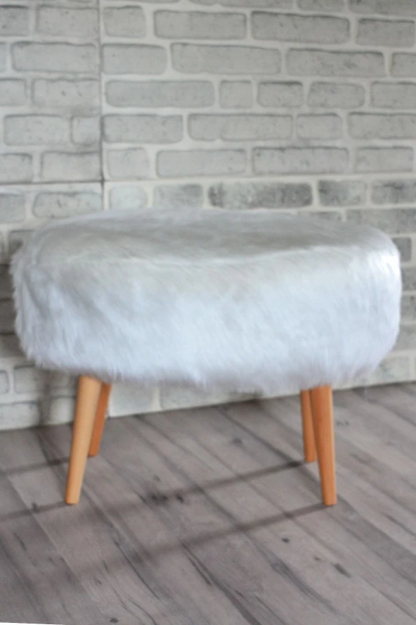 Sanal Mobilya Valente Oval Puf Beyaz Peluş - Resim 2