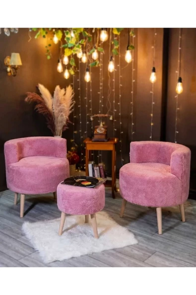 BEYLERBEYİ Çay Seti İkili Koltuk Berjer Ve Puf Takımı (salon, Balkon, Ofis) 3 Lü Takım ürün görseli 1